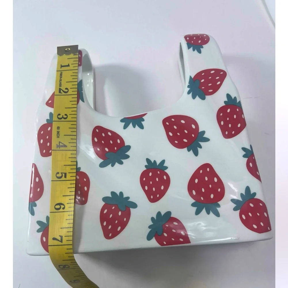 White Ceramic Handbag Decor w/Strawberry Detailing Approx:7" W x 7" H x 2.5" D - Picture 7 of 9
